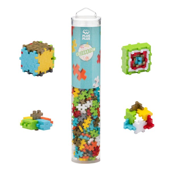 PLUS PLUS 240 Piece Interlocking Building Blocks for Kids, Open Ended Connecting Toys, STEM Bin Classroom Mini Manipulatives - Celebration Mix Play Tube
