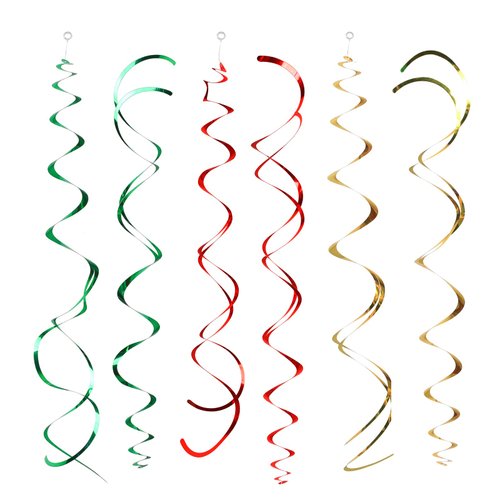 Mefuny Pack of 30 Gold Green and Red Hanging Swirl Decorations Plastic Streamer Party Swirl Spiral Decorations for Ceiling Wedding Baby Shower Birthday Party Decorations