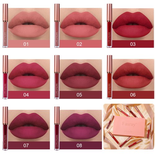 Fasray 8 Pcs Matte Liquid Lipstick, Easter Gifts for Girls and Women Easter Basket Stuffers Lip Gloss Set Lipstick Makeup Gift Set, Long Lasting Non-Stick Cup Not Fade Waterproof Matte Lipstick