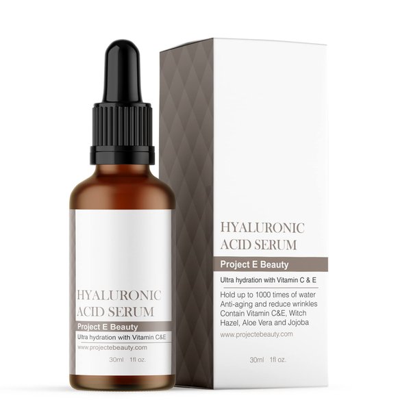 Hyaluronic Acid Serum by Project E Beauty | Anti-Aging Serum for the Face & Eyes | Plumping & Hydrating Facial Skin Care | Removes Dark Spots & Wrinkles | Vitamin C & E| Whiteing | For Dry Skin | 1oz…