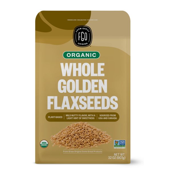 FGO Organic Whole Golden Flax Seeds, Sproutable, Grown in USA, 32oz (Pack of 1)