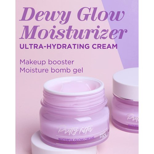 Touch in Sol Hydrating Face Moisturizer Gel Cream 2 Pack – Plumped Up Lightweight Day and Night Cream with Hyaluronic Acid and Collagen - Pretty Filter Waterful Glow Cream, 1.76 oz.