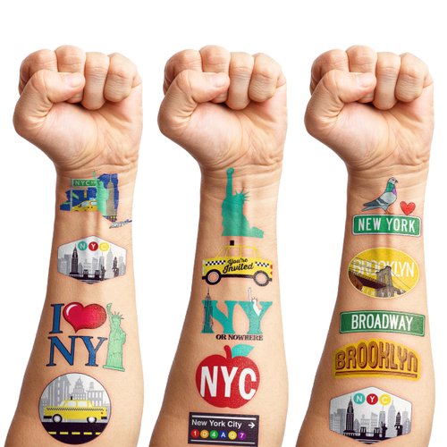 New York City Temporary Tattoos NYC Theme Birthday Party Decorations Favors Supplies Decor 80 PCS Cute Cityscape Tattoo Stickers Christmas Gifts for Boys Girls Kids Classroom School Prizes Carnival