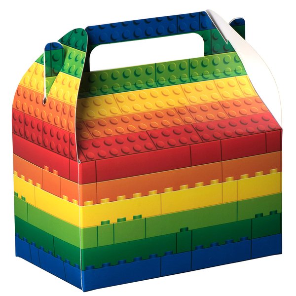Hammont Paper Treat Boxes - (10 Pack) - Party Favors Treat Container Cookie Boxes Cute Designs Perfect for Parties and Celebrations 6.25" x 3.75" x 3.5" (Brick Toy)