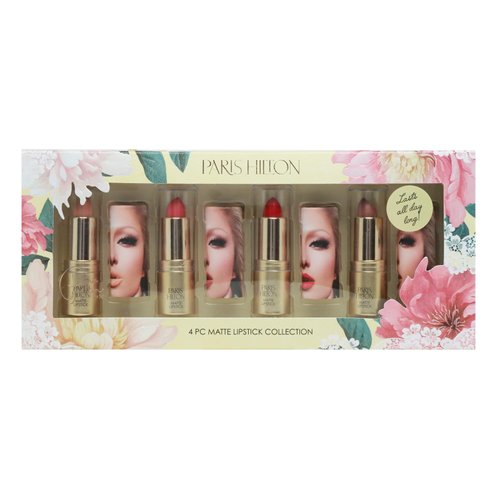 Paris Hilton Matte Lipstick Collection - Long Lasting Lipstick with Full Coverage, Lightweight Formula - Creamy, Hydrating and Velvety Smooth - 4 pcs