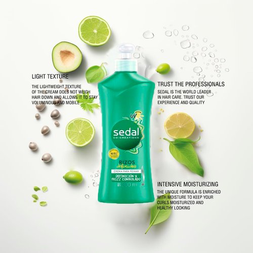 Pack 2 - Sedal Rizos Definidos styling cream 300 ml and gift hair band black, Defined Curls, Frizz Control, Bouncy Curls, Long-Lasting Hold, Nourishing Formula, Soft and Shiny Hair,