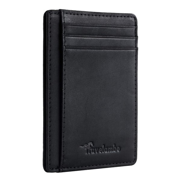 Travelambo Front Pocket Minimalist Leather Slim Wallet RFID Blocking Medium Size Card Holder Gifts for Men (03 CH Black)