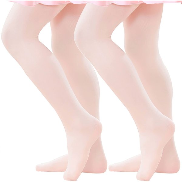 Danswan 2 Pack Footed Student Ballet Legging Stocking Dance Ballet Tights for Toddler Girls Ballet Pink, Child Age 4-6)