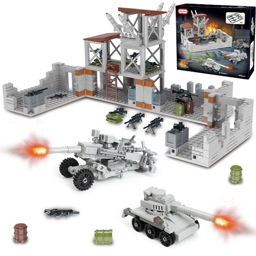 Sitodier Military Base Building Toy for Boys, 489 pcs Army Defence Base Guard Tower Station Building Blocks Set for Kids 6 7 8 9 10 12 14 Years with Mini Weapons & War Accessories
