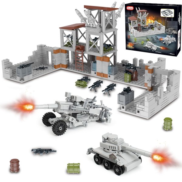 Sitodier Military Base Building Toy for Boys, 489 pcs Army Defence Base Guard Tower Station Building Blocks Set for Kids 6 7 8 9 10 12 14 Years with Mini Weapons & War Accessories