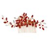 Alilang Red Crystal Rhinestone Bride Wedding Hair Comb Golden Leaf Bridal Hair Accessories
