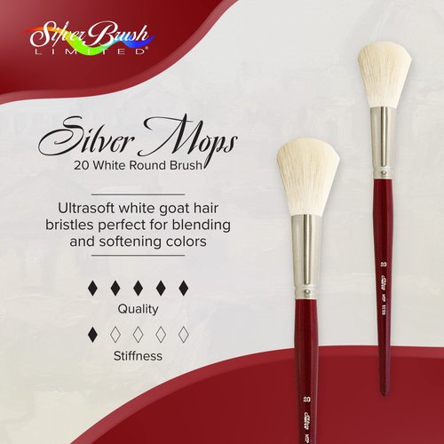 Silver Brush Limited 5518S Silver Mop White Round Paintbrush, Oil, Acrylic, and Watercolor Brush, Short Handle, Size 20