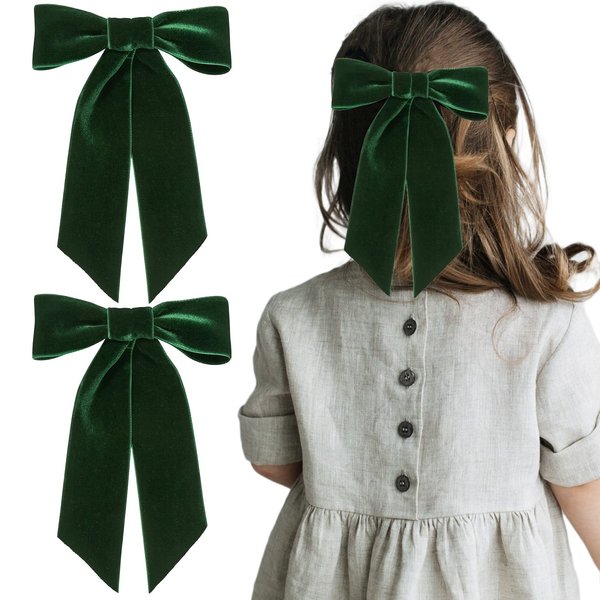 2PCS Green Velvet Hair Bows Hair Clips 5" Big Fall Alligator Clips Hair Accessories for Women Girls Toddlers Kids
