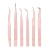6-Piece Precision Tweezer Set for Eyelash Extensions with Storage Case (Light Pink)