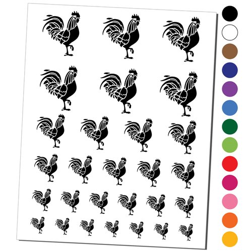 Rooster Strutting Farm Animal Chicken Temporary Tattoo Water Resistant Fake Body Art Set Collection - Dark Blue (One Sheet)