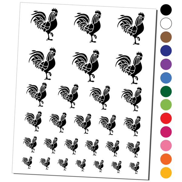 Rooster Strutting Farm Animal Chicken Temporary Tattoo Water Resistant Fake Body Art Set Collection - Dark Blue (One Sheet)