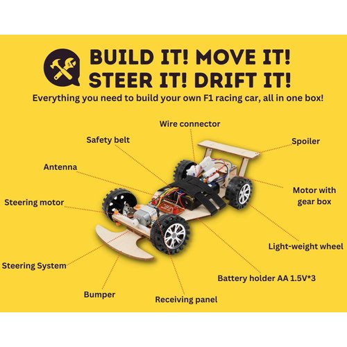 Pica Toys Wireless Remote Control Car Kit F1, Science Project Kit for Kids/Students/Education, STEM Project Model Car Kits to Build, Ideal Choice for Family and School