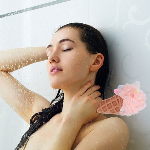 iplusmile 2pcs Rainbow Bath Loofahs Ice Cream Body Loofahs Cute Cartoon Kids Bath Sponges Bath Pouf Body Scrubber Exfoliating Mesh Puff for Children Shower