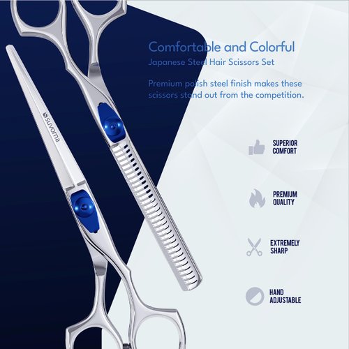 Suvorna 6" Hair Cutting Scissors & Thinning Shears Set - Professional Razor Edge Hair Scissors - Japanese Stainless Steel Hair Thinning/Cutting Shears for Barber/Salons - Exclusive for Women/Men/Home