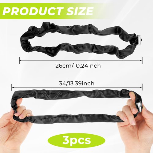 3 Pcs Adjustable Silk Hair Ties, Extra Long Silk Hair Scrunchies Non-Slip Black Headband for Women Highly Stretchable Fixed Satin Hair Band Suitable for Thick Curly Hair Natural Curls Fluffy Ponytails