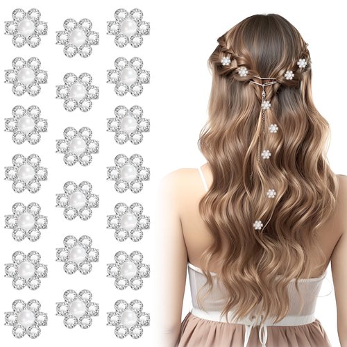 Flower Hair Clips with Rhinestone, 20Pcs Cute Hair Claw Clips Mini Non Slip Hairpin Small Pearl Hair Pins Hair Barrettes Decorations for Girls Women Bridal Wedding Accessories