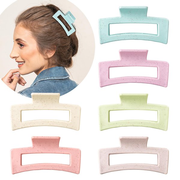 Whaline 6 Pack Macaroon Color Hair Claw Clips Strong Hold Rectangle Hair Claw Eco-Friendly Hair Jaw Clamp Non-Slip Matte Jumbo Hair Styling Accessories for Women Girls Thin Thick Hair