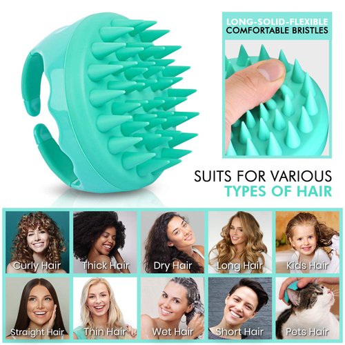 SAVION Scalp Massager Brush Relaxes Scalp and Relieves Itching - Hair Brush Exfoliator for Dandruff Removal - Soft Silicone Scalp Scrubber for Wet & Dry Hair - for All Hair Types