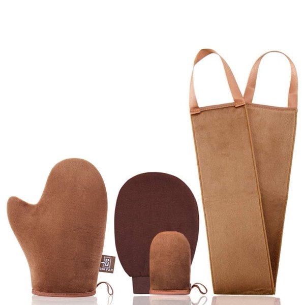 GAIYAH Self Tanning Mitt Applicator Kit, With Back Lotion Applicators For Your Back, Exfoliator Glove and Finger Face Mitt