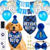 18 Pieces Dog Birthday Party Supplies, Pet Birthday Bandana Dog Bandana Balloon Banner Pet Birthday Hat with 0-8 Figures Touch Ink Pad and Imprint Card Dog Birthday Party Decoration(Blue)