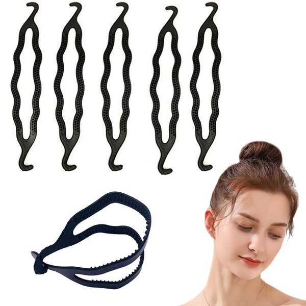 Erioctry 6Pcs Bun Shaper Black Plastic Bun Curler Donut Hair Bun Maker Hair Twist Holder Magic Roll Bun Hair Twist Braid Maker DIY Hair Styling Tool for Women Girls Hair Design