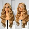 SOSATISFY Body Wave Honey Blonde Wig Human Hair 13x4 Honey Blonde HD Lace Front Wig Human Hair 200% Density 27# Colored Human Hair Wigs Pre Plucked with Baby Hair (28 inch)