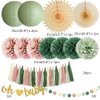 Dusty Pink and Sage Green Baby Shower Decorations Boho Oh Baby Shower Decorations for Girl Dusty Rose and Sage Green Paper Lanterns Pom Poms Beige Fans with Olive Cream Tassel Garland