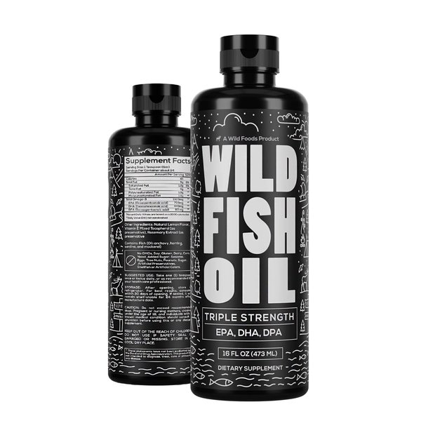 Wild Foods Liquid Omega 3 Fish Oil Supplement, Lemon, 16 oz (1 pk) | Wild Caught, Burpless, Odorless, Non-GMO, Gluten Free | DPA, DHA, EPA Triple Strength Heart & Joint Nutrition for Women & Men