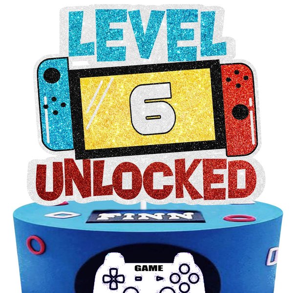 Level 6th Unlocked Cake Topper - Electronic Games Theme Boys Birthday Party Decorations Supplies - 6th Happy Birthday