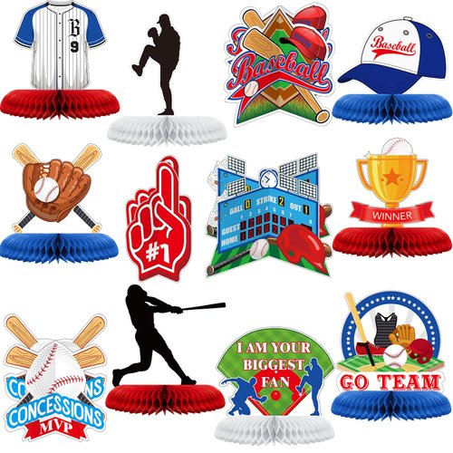 12 Pcs Baseball Party Decoration Baseball Centerpieces Baseball Birthday Party Supplies Baseball Decor Baseball Honeycomb Centerpieces Sports Theme Party Decor for Kids Boys Birthday Baby Shower Party