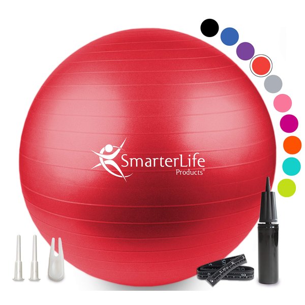 SmarterLife Workout Exercise Ball for Fitness, Yoga, Balance, Stability, or Birthing, Great as Yoga Ball Chair for Office or Exercise Gym Equipment for Home, Non-Slip Design (45 cm, Red)