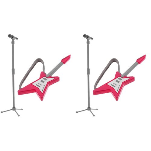 LUOZZY 2 Sets Miniature Musical Instruments Mini Electric Guitar and Fake Microphone Set 1/12 Scale Dollhouse Accessories