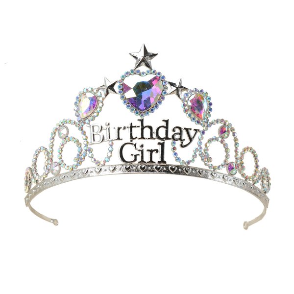 S SNUOY Birthday Crowns for Girls with Birthstone Heart Birthday Tiara Princess Crown Silver Headpiece for Birthday Party - June Moonstone