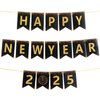 Happy New Year Banner 2025, DIY Black & Gold Glitter New Years Decorations 2025 | Happy New Year Eve Party Supplies Bunting Banner | Happy New Years NYE Decorations Sign for Home, Garden, Party Favors