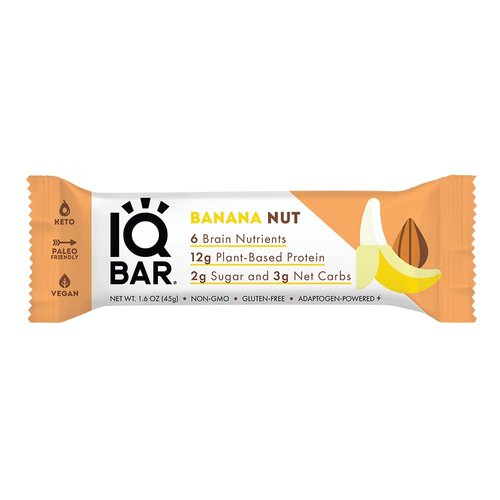 IQBAR Brain and Body Keto Protein Bar - Banana Nut Keto Bar - Energy Bar - Low Carb Protein Bar - High Fiber Vegan Bar and Low Sugar Meal Replacement Bar - Vegan Snack