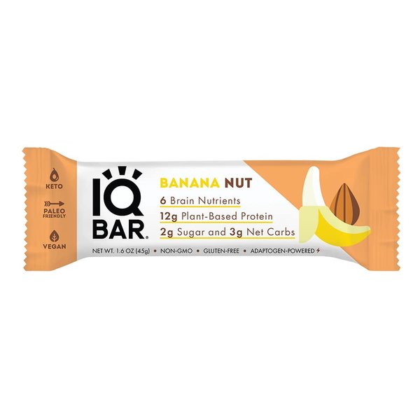 IQBAR Brain and Body Keto Protein Bar - Banana Nut Keto Bar - Energy Bar - Low Carb Protein Bar - High Fiber Vegan Bar and Low Sugar Meal Replacement Bar - Vegan Snack