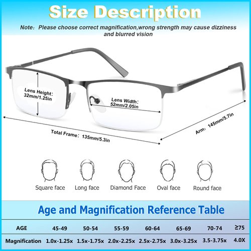 WEIMELTOY 3 Pack Blue Light Blocking Reading Glasses for Men, Stylish Half Frame Metal Computer Readers, Lightweight Spring Hinge Eyeglasses Anti Eyestrain/Glare/UV (Mix Color, Black+Grey+Brown, 1.75)