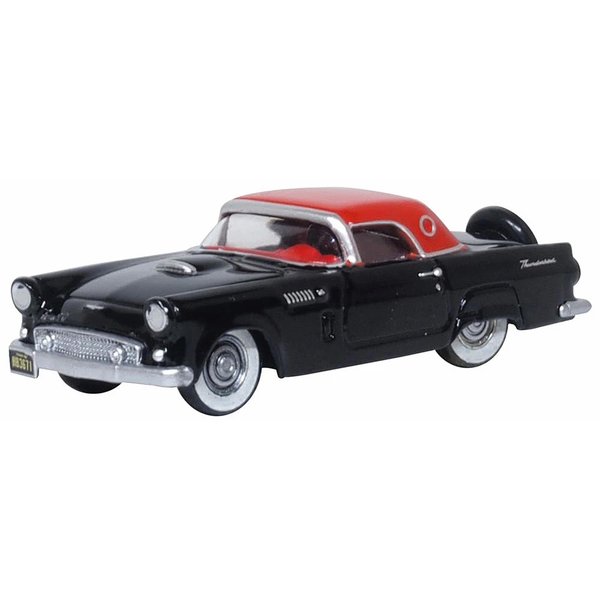 1956 Thunderbird Raven Black with Fiesta Red Top 1/87 (HO) Scale Diecast Model Car by Oxford Diecast 87TH56008