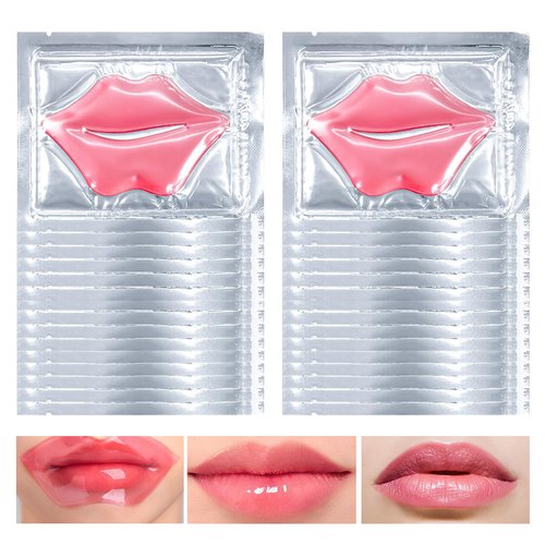 PERVALA 30Pcs Moisturizing Collagen Crystal Lip Mask, Lip Care Gel Pads for Dry Lips, Anti-Aging Lip Patches, Reduce lip Wrinkles, Remove Chapped Skin, Firming & Hydrating & Plumping Your Lips（Pink）