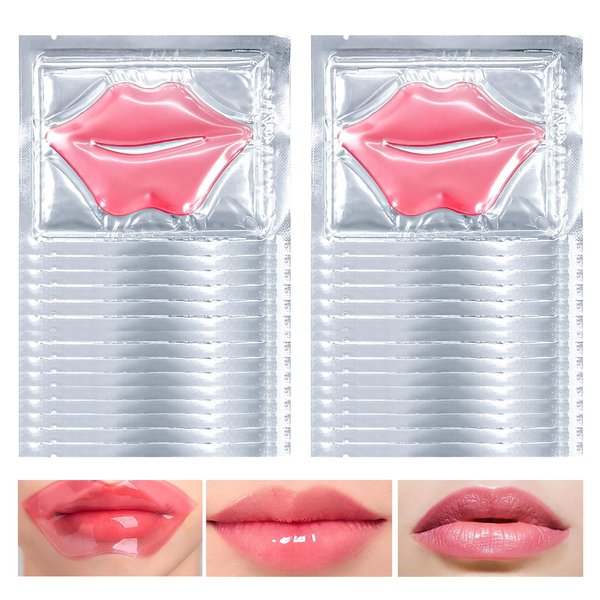 PERVALA 30Pcs Moisturizing Collagen Crystal Lip Mask, Lip Care Gel Pads for Dry Lips, Anti-Aging Lip Patches, Reduce lip Wrinkles, Remove Chapped Skin, Firming & Hydrating & Plumping Your Lips（Pink）