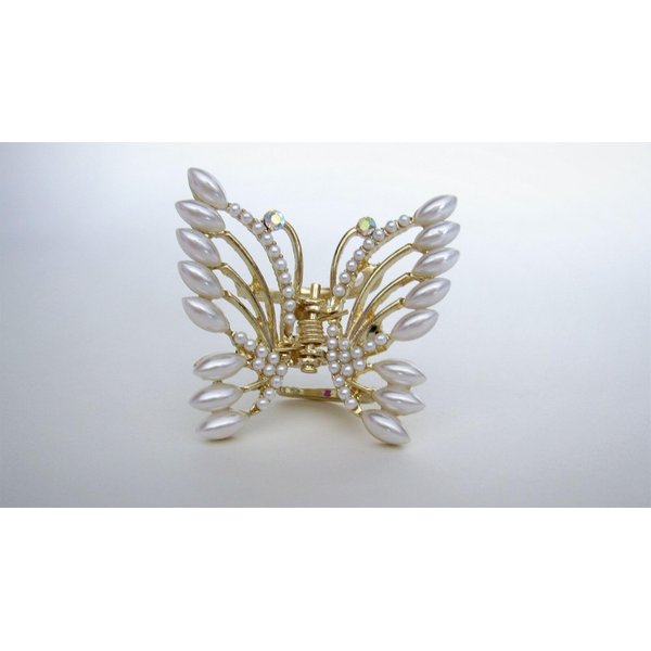 Pearl and crystal butterfly gold hair claw clip bridal clip bridal barrette