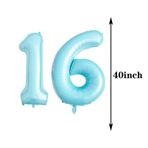 Sweet 16th Birthday Decorations Party Supplies,Blue Number 16 Balloons,16th Foil Mylar Balloons Latex Balloon Decoration,Great 16th Birthday Gifts for Girls,Women,Men,Photo Props