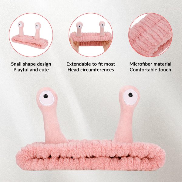 DragonflyDreams 2 Pack Snail Head Bands, Headband for Washing Face, Snail Spa Hair Bands Skincare Makeup Headbands Women Cartoon Cute Coral Fleece Elastic Headband Creative Hair Accessories for Women