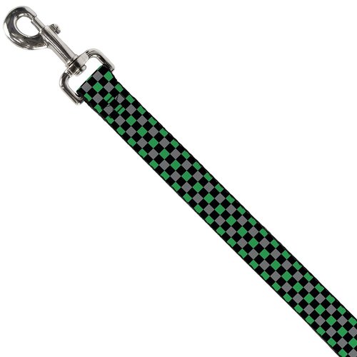 Dog Leash Mini Checker Black Gray 3 Green 6 Feet Long 1.0 Inch Wide