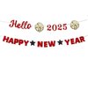 Glitter Hello 2025 Happy New Year Banner Decorations Red New Years Eve Banner Sign Party Supplies 2025 Happy New Year for Happy New Year Decorations Party Supplies 2025 Home Holiday Decorations